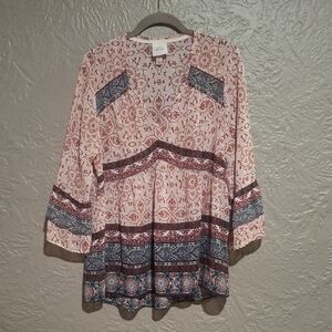 Knox Rose Women's Patterned Blouse - Pink and Blue Size L